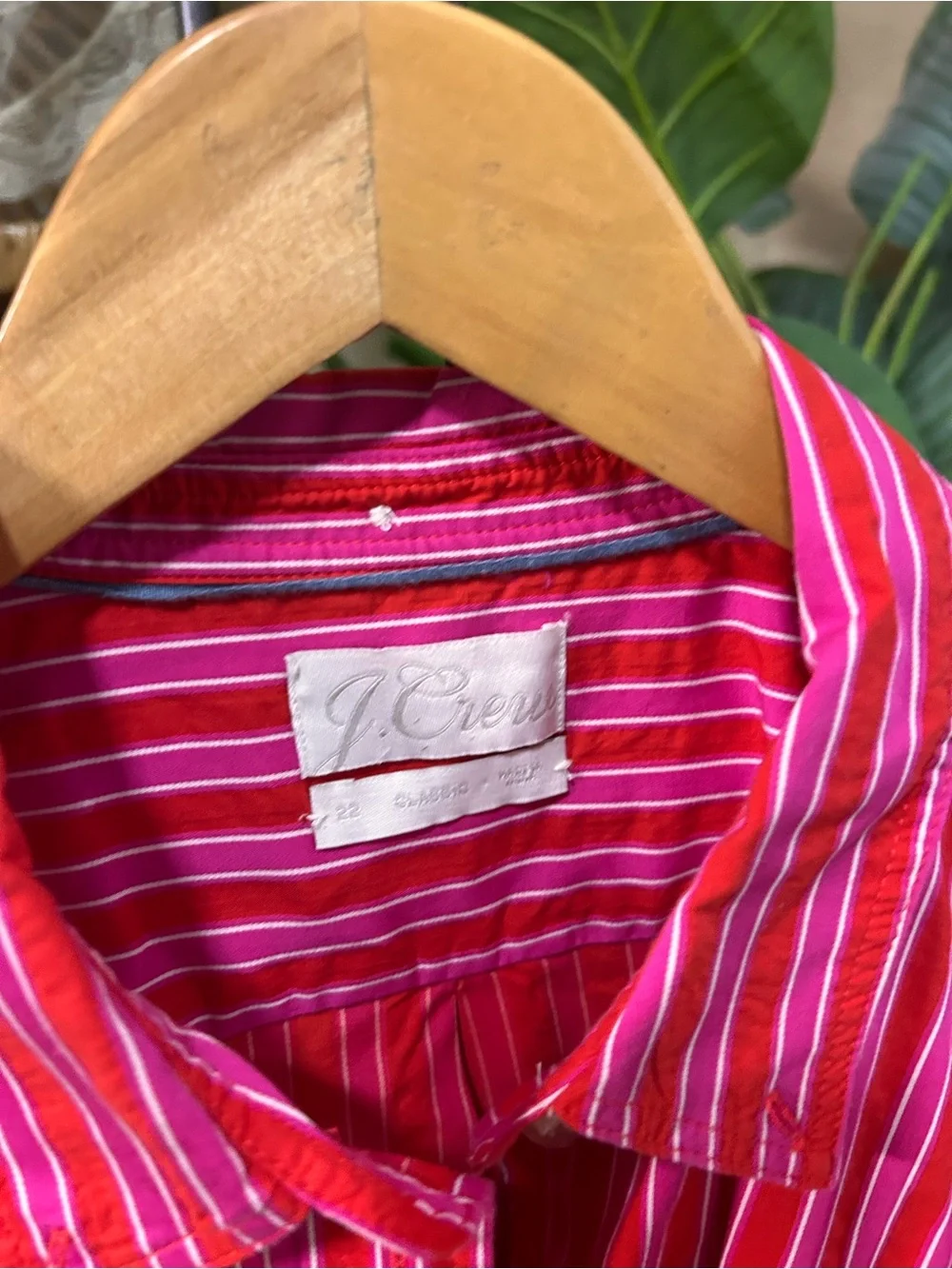 J. Crew cotton striped button up shirt pink red size 22 with chest pocket plus